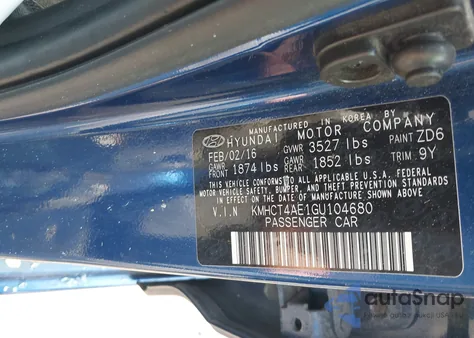 2016 Hyundai Accent Se из США, поврежденный, VIN KMHCT4AE1GU104680